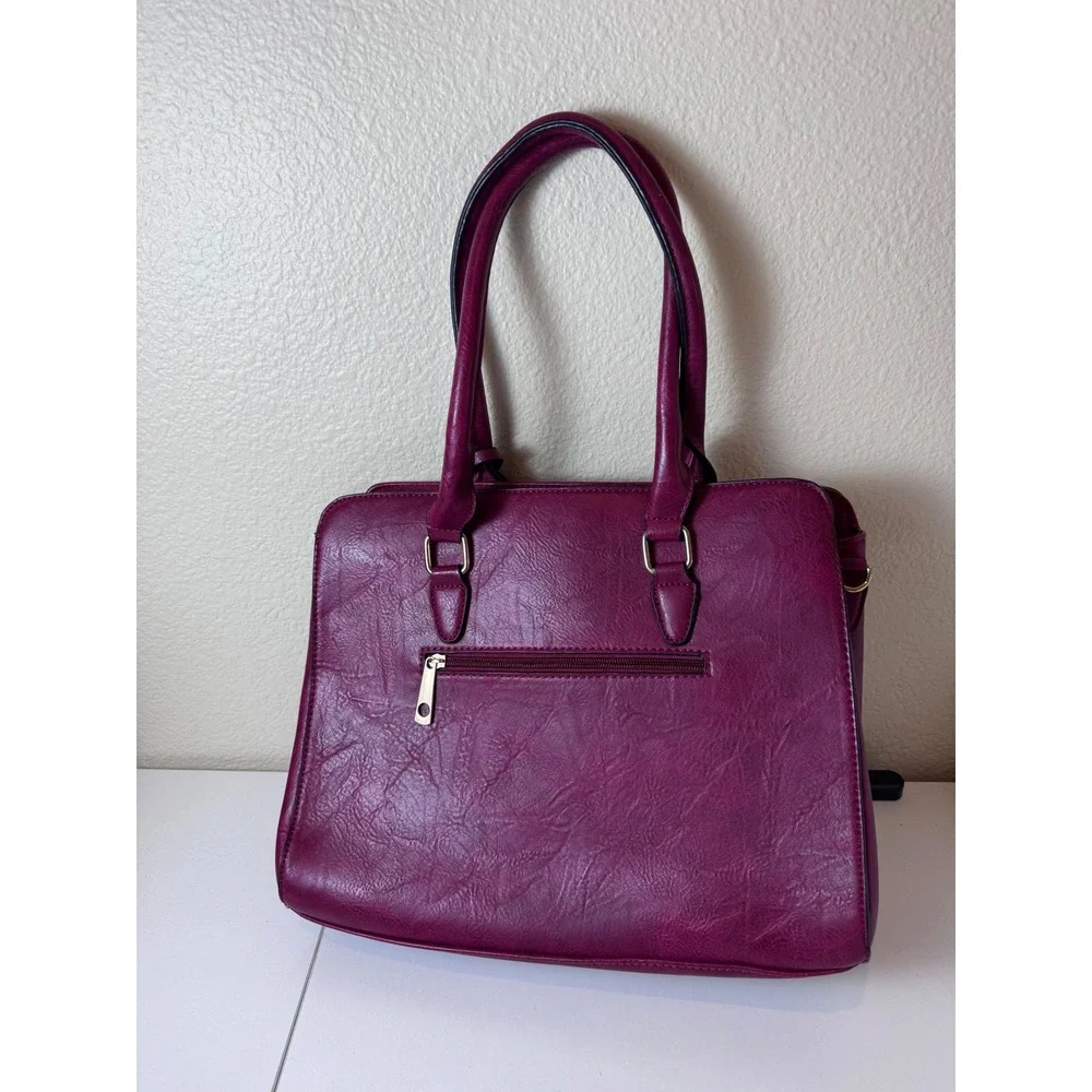 Laser Cut Satchel Handbag Women Medium Magenta Faux Leather‎ Boho Chic